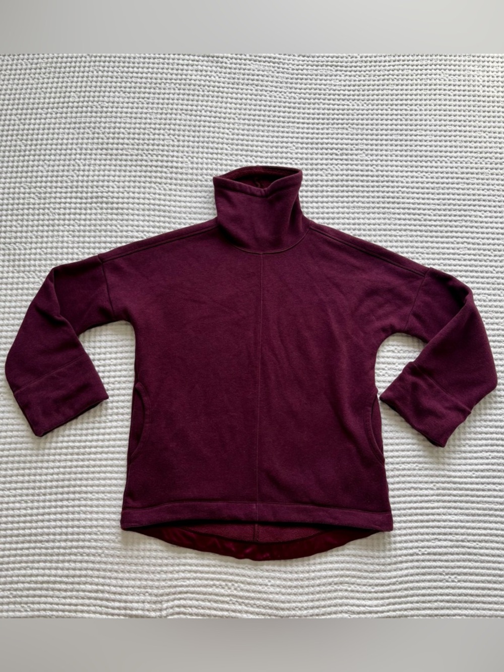 Athleta Cozy Karma Funnel Neck Sweatshirt Cabernet Burgundy Fleece Pockets - XXS